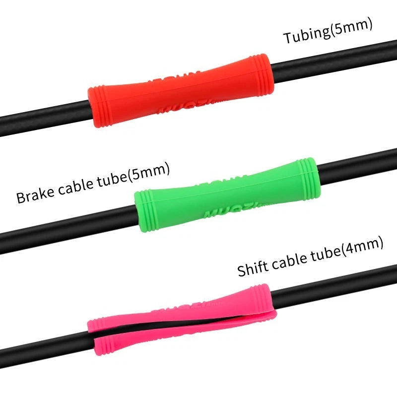 The three fitments shown: 5mm tubing, 5mm brake cable tube and 4mm shift cable tube