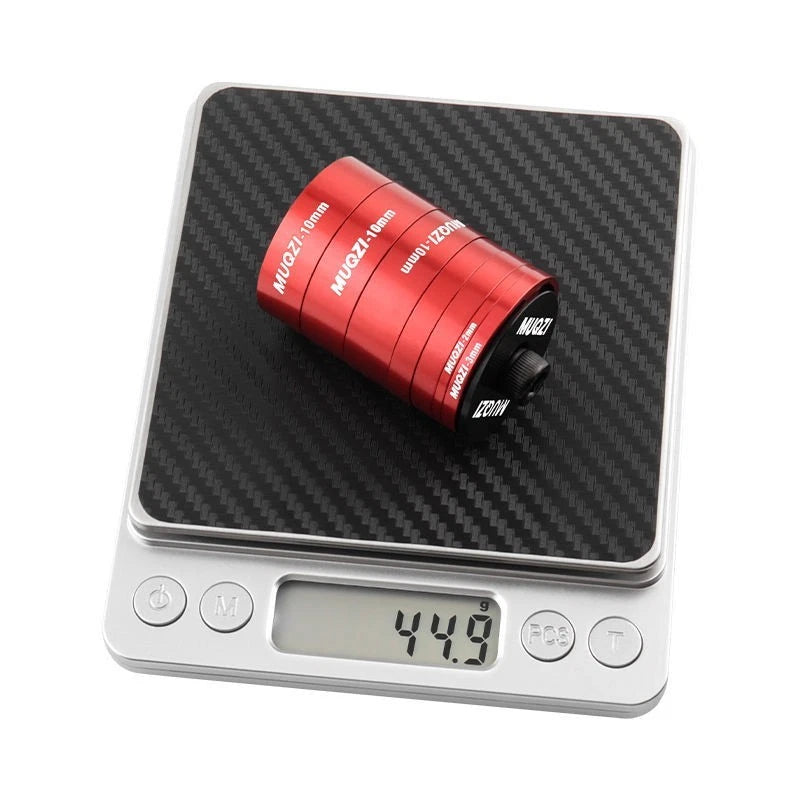 Red anodised headset spacer set weighed on digital scales at 44.9 grams