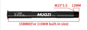 Axle dimensions: 158mm long with an M15 x 1.5 thread and 12mm thread length