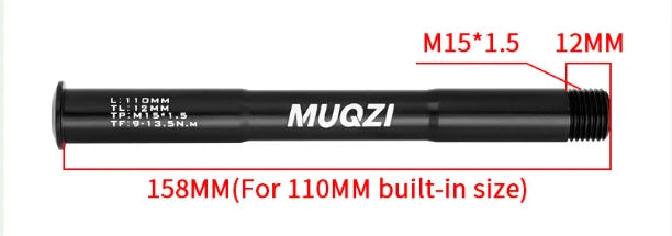 Axle dimensions: 158mm long with an M15 x 1.5 thread and 12mm thread length