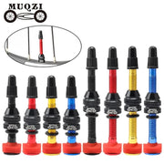 Alloy Presta tubeless valves in black, red, gold and blue