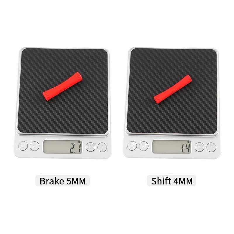 Brake 5mm and shift 4mm cable protectors weighed on digital scales