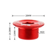 Crank bolt cap dimensions: 28mm across, 14.3mm deep, M20 thread