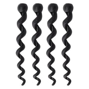Four black spiral cable protectors shown upright
