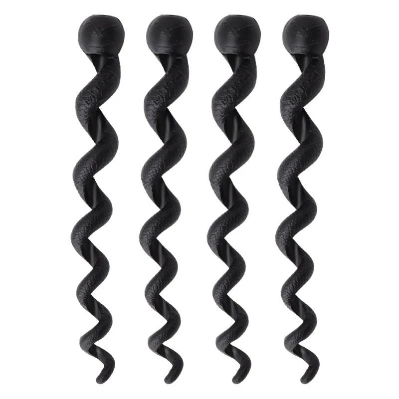 Four black spiral cable protectors shown upright