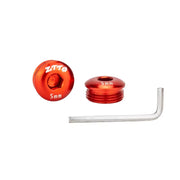 Red M14 pedal end caps with the supplied Allen key