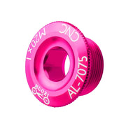 Pink AL-7075 CNC crank bolt cap with an M20 x 1 thread