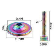 Top cap dimensions: 28mm face, 31.7mm base, 9mm deep, with a 36mm M6 bolt