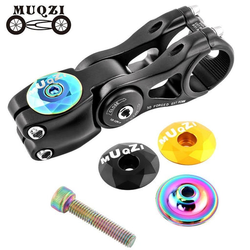 Faceted headset top caps in black, gold and oil slick rainbow with an M6 bolt