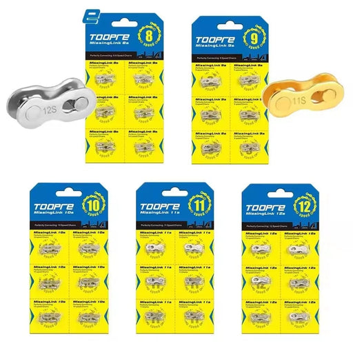 Chain quick links for 8, 9, 10, 11 and 12 speed chains in their retail packaging