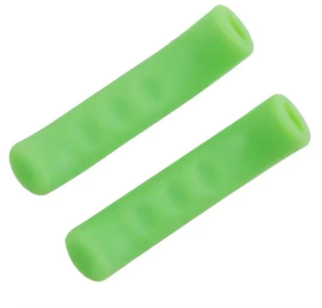 A pair of green silicone brake lever covers