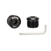 Black M14 pedal end caps with the supplied Allen key