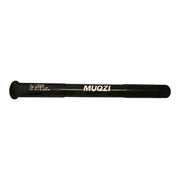 Black Boost thru axle photographed end on